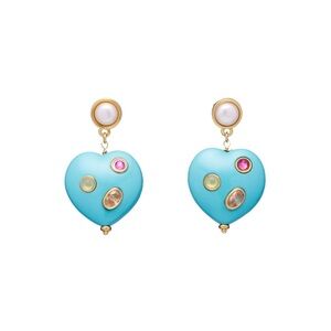 Heart and Stone Charm Earrings Post Backs